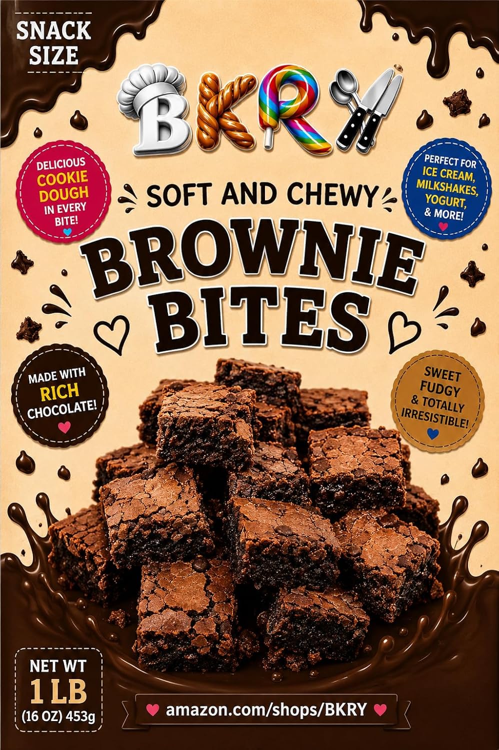 BKRY BKRY Brownie Bites Ice Cream Topping and Inclusion 1 lb - 19 lbs Bulk Chocolate Brownie Pieces for Ice Cream Frozen Yogurt Milkshakes Cakes Brownies Sundaes and Dessert Creations (1 lb, Pack of 1 lb)